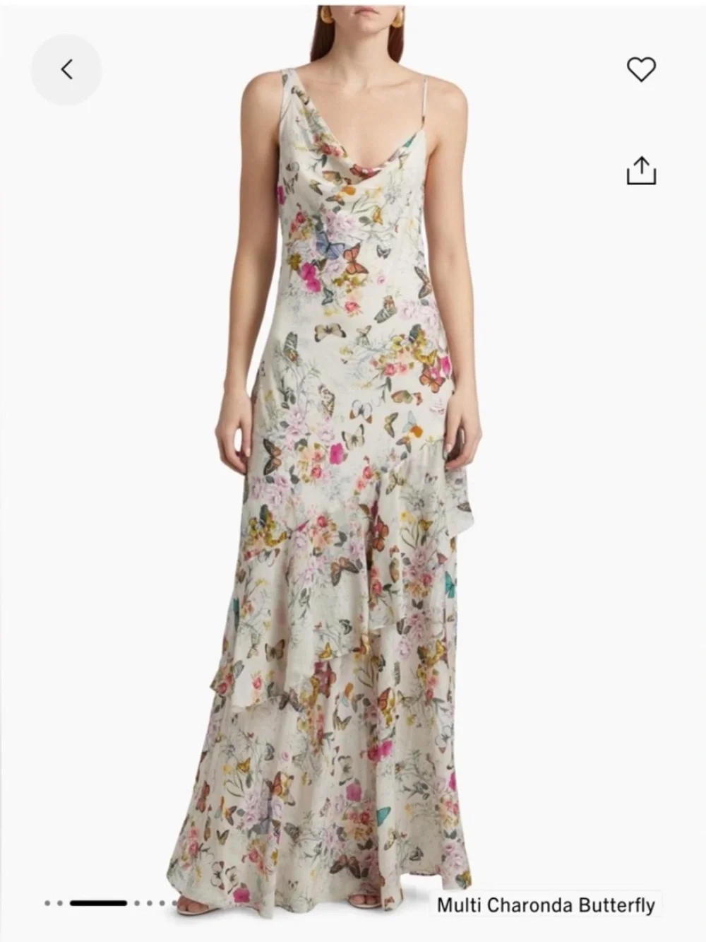 L'AGENCE White Floral One-Shoulder Silk Slip Dress with Pastel Butterfly Print - Picture 2 of 3